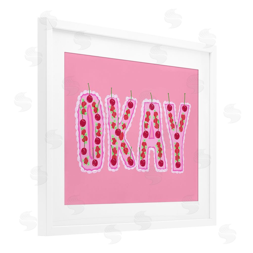 Ziwei Li Okay Pastel Cherry Cake White Framed Print Under Glass Wall Art