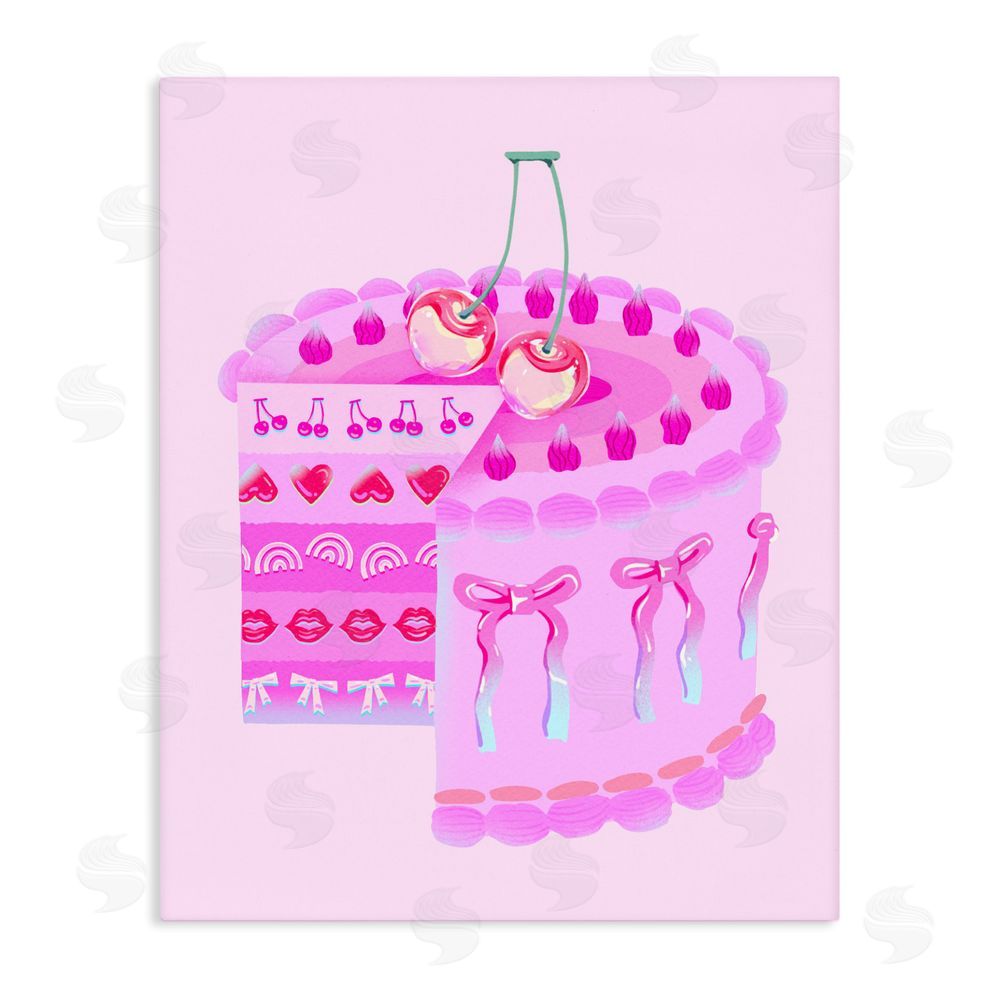 Ziwei Li Pastel Cherry Layered Cake Stretched Canvas Wall Art
