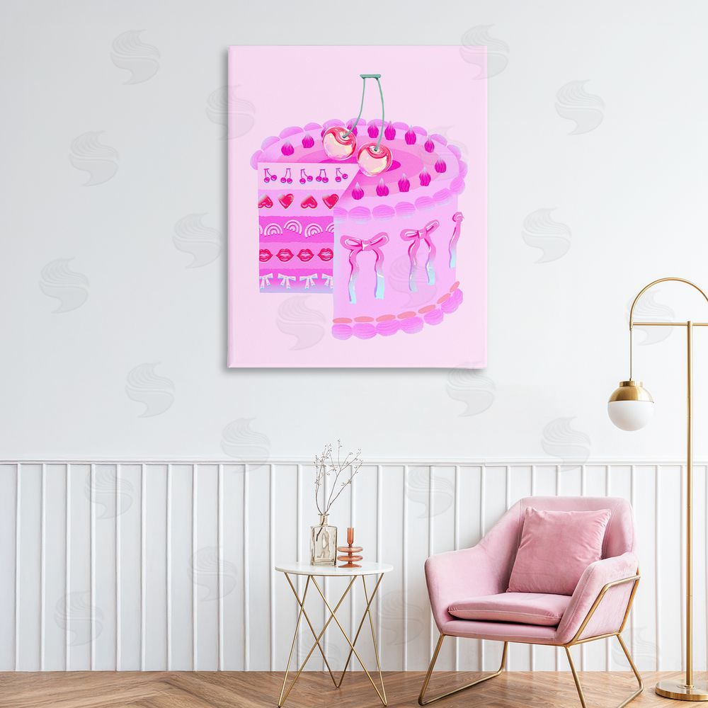 Ziwei Li Pastel Cherry Layered Cake Stretched Canvas Wall Art in Room