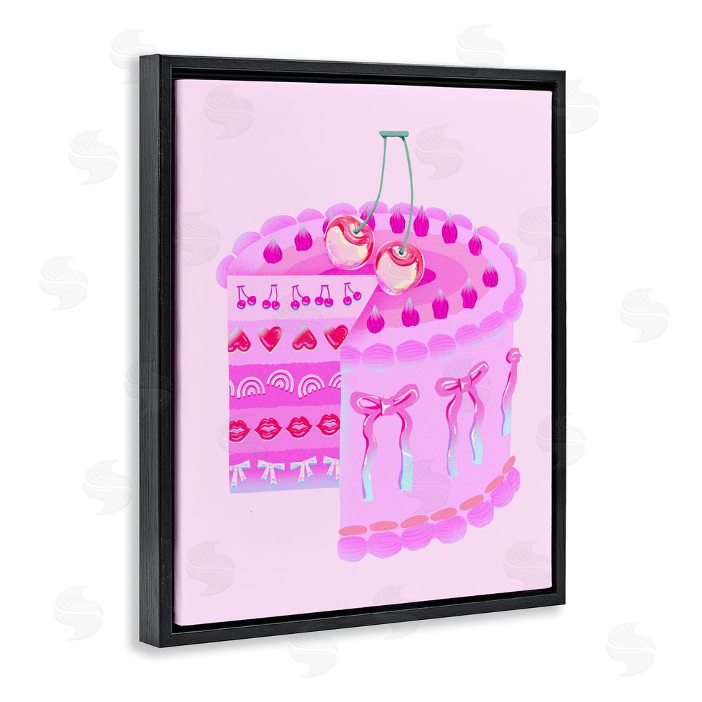 Ziwei Li Pastel Cherry Layered Cake Black Floating Framed Canvas Wall Art