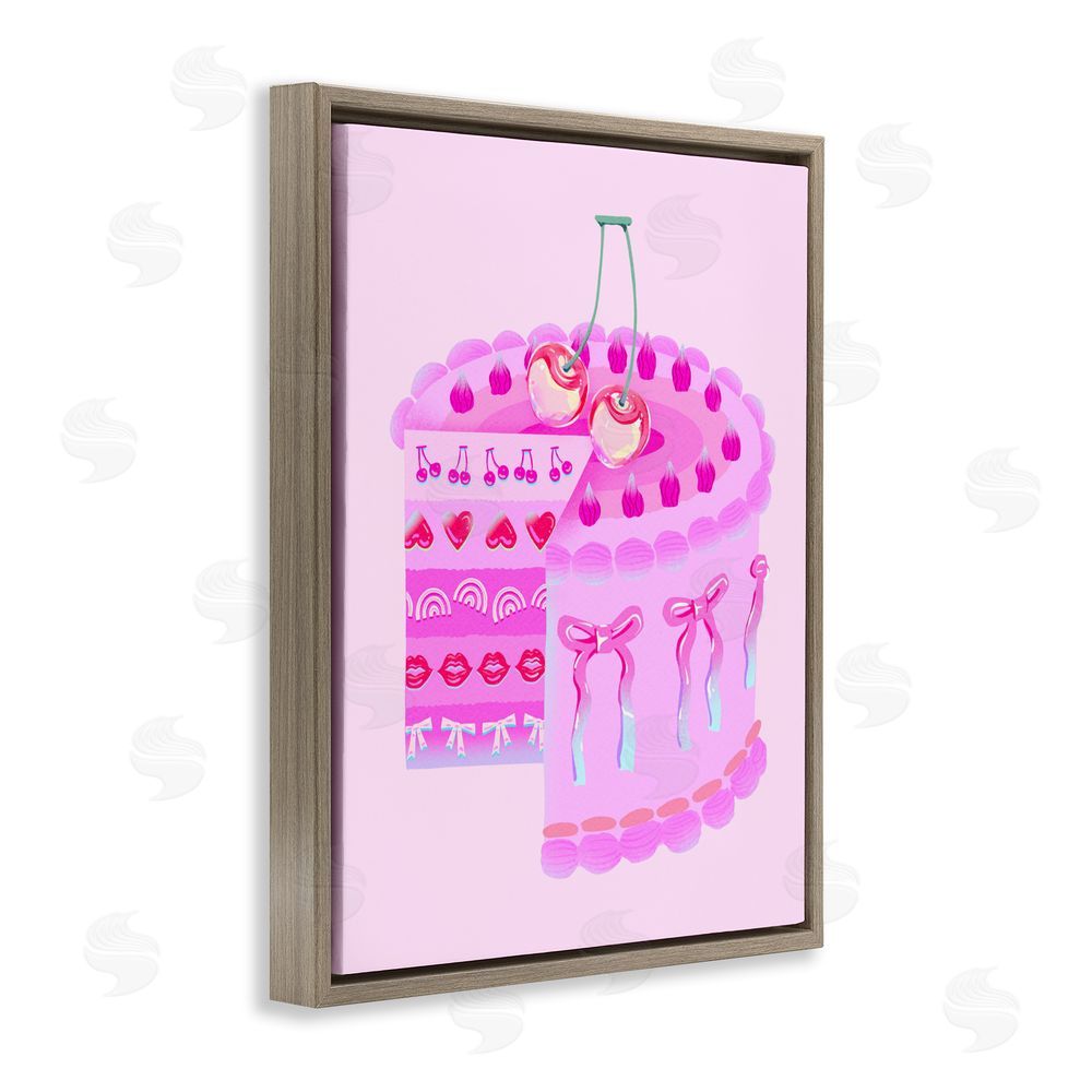 Ziwei Li Pastel Cherry Layered Cake Brown Floating Framed Canvas Wall Art