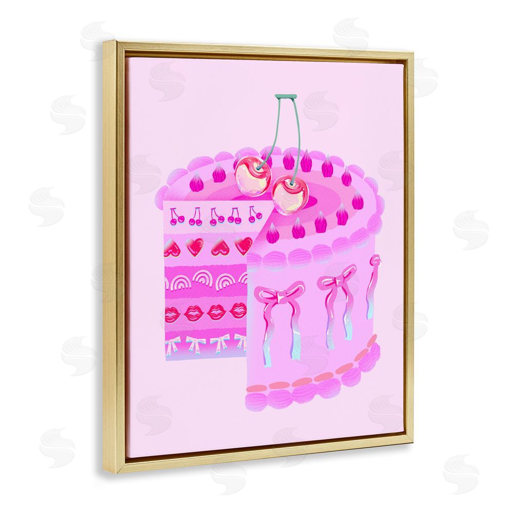 Ziwei Li Pastel Cherry Layered Cake Gold Floating Framed Canvas Wall Art