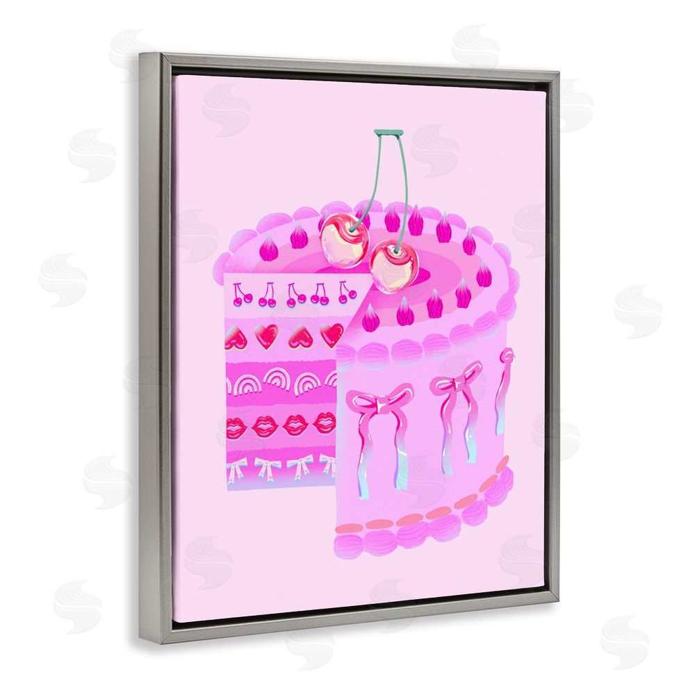 Ziwei Li Pastel Cherry Layered Cake Gray Floating Framed Canvas Wall Art