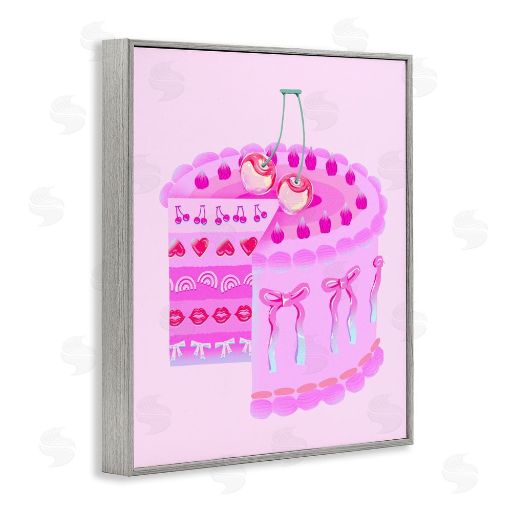 Ziwei Li Pastel Cherry Layered Cake Gray Framed Giclee Wall Art