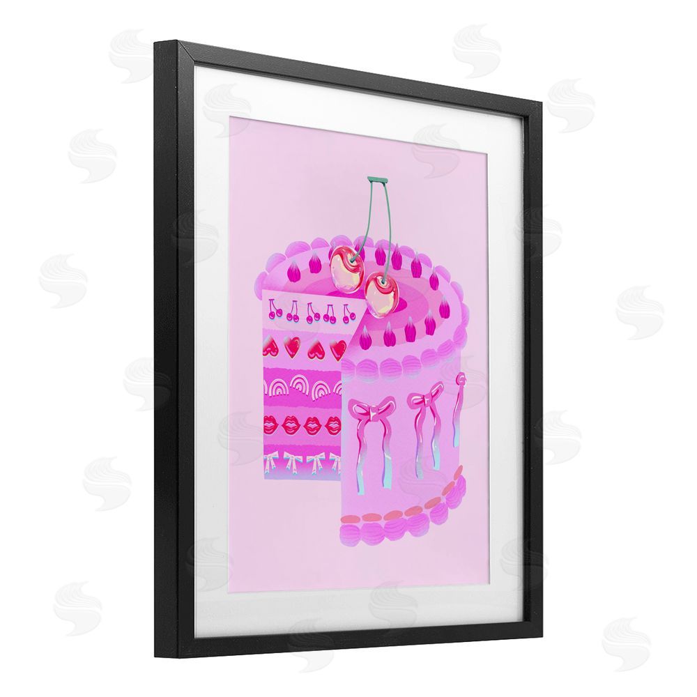 Ziwei Li Pastel Cherry Layered Cake Black Framed Print Under Glass Wall Art