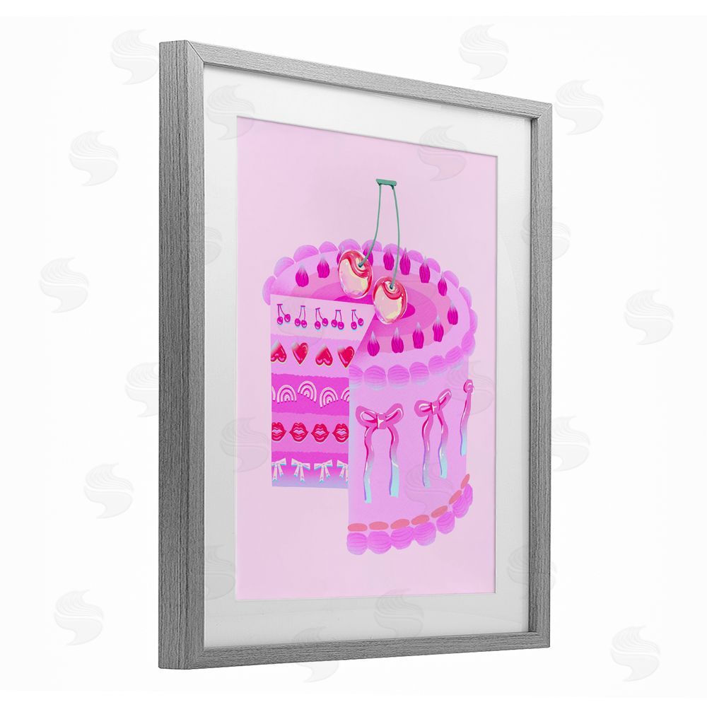 Ziwei Li Pastel Cherry Layered Cake Gray Framed Print Under Glass Wall Art