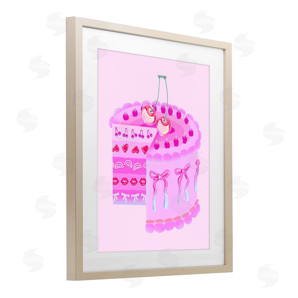 Ziwei Li Pastel Cherry Layered Cake Brown Framed Print Under Glass Wall Art