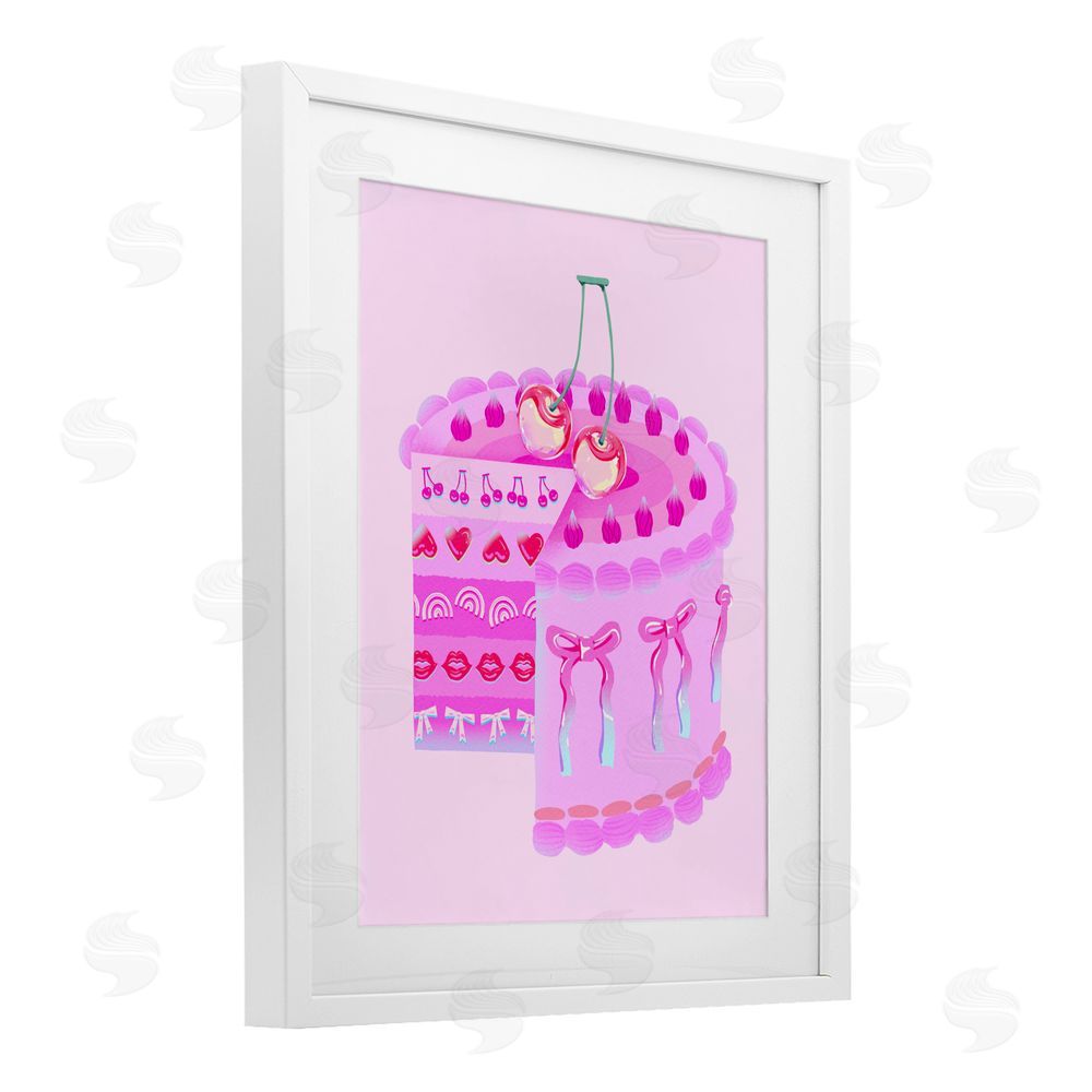 Ziwei Li Pastel Cherry Layered Cake White Framed Print Under Glass Wall Art