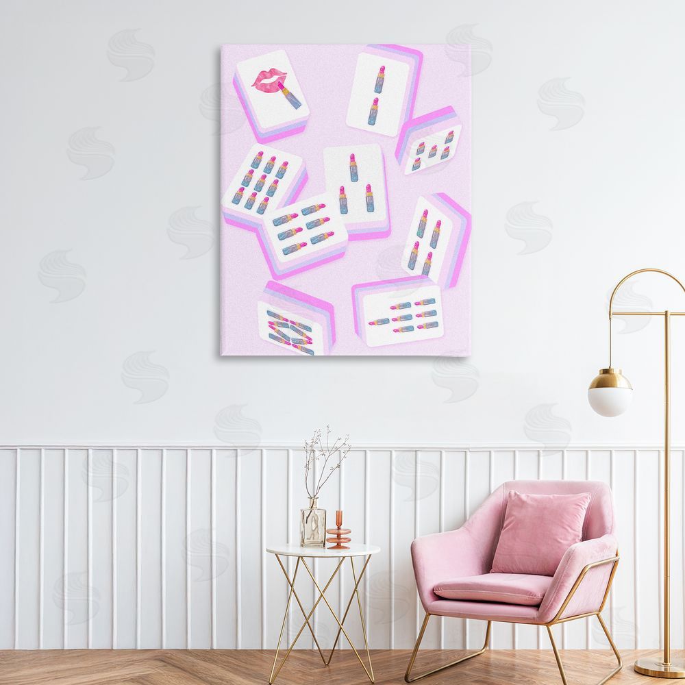 Ziwei Li Glam Lipstick Mahjong Tiles Stretched Canvas Wall Art in Room