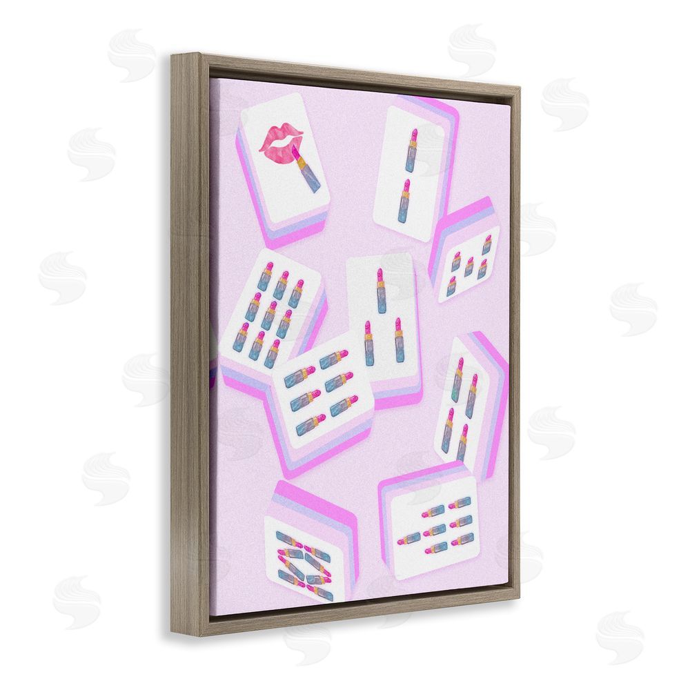 Ziwei Li Glam Lipstick Mahjong Tiles Brown Floating Framed Canvas Wall Art