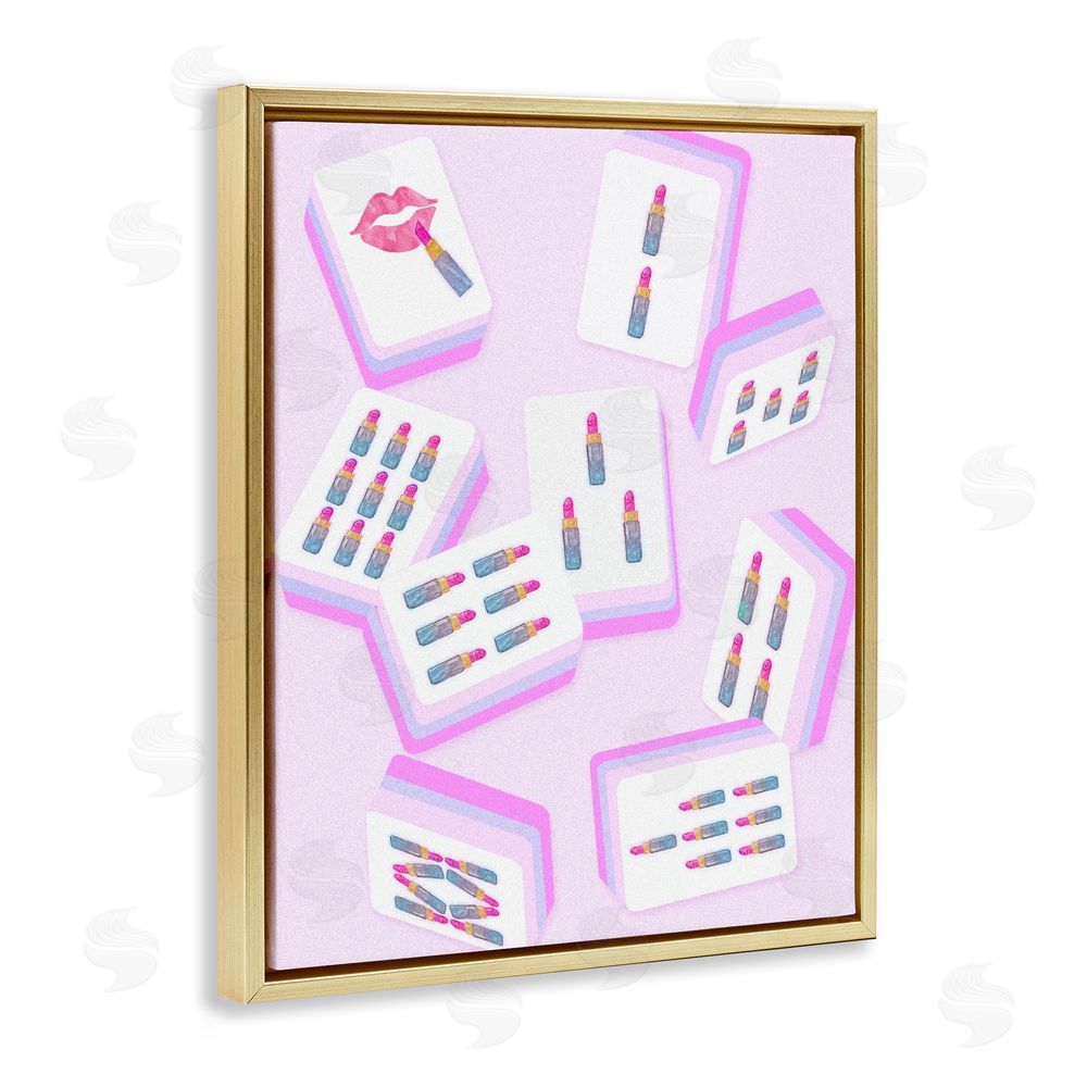 Ziwei Li Glam Lipstick Mahjong Tiles Gold Floating Framed Canvas Wall Art