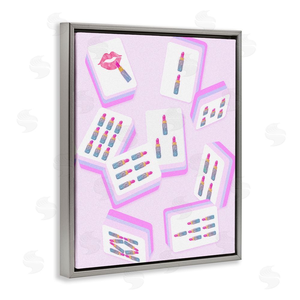 Ziwei Li Glam Lipstick Mahjong Tiles Gray Floating Framed Canvas Wall Art