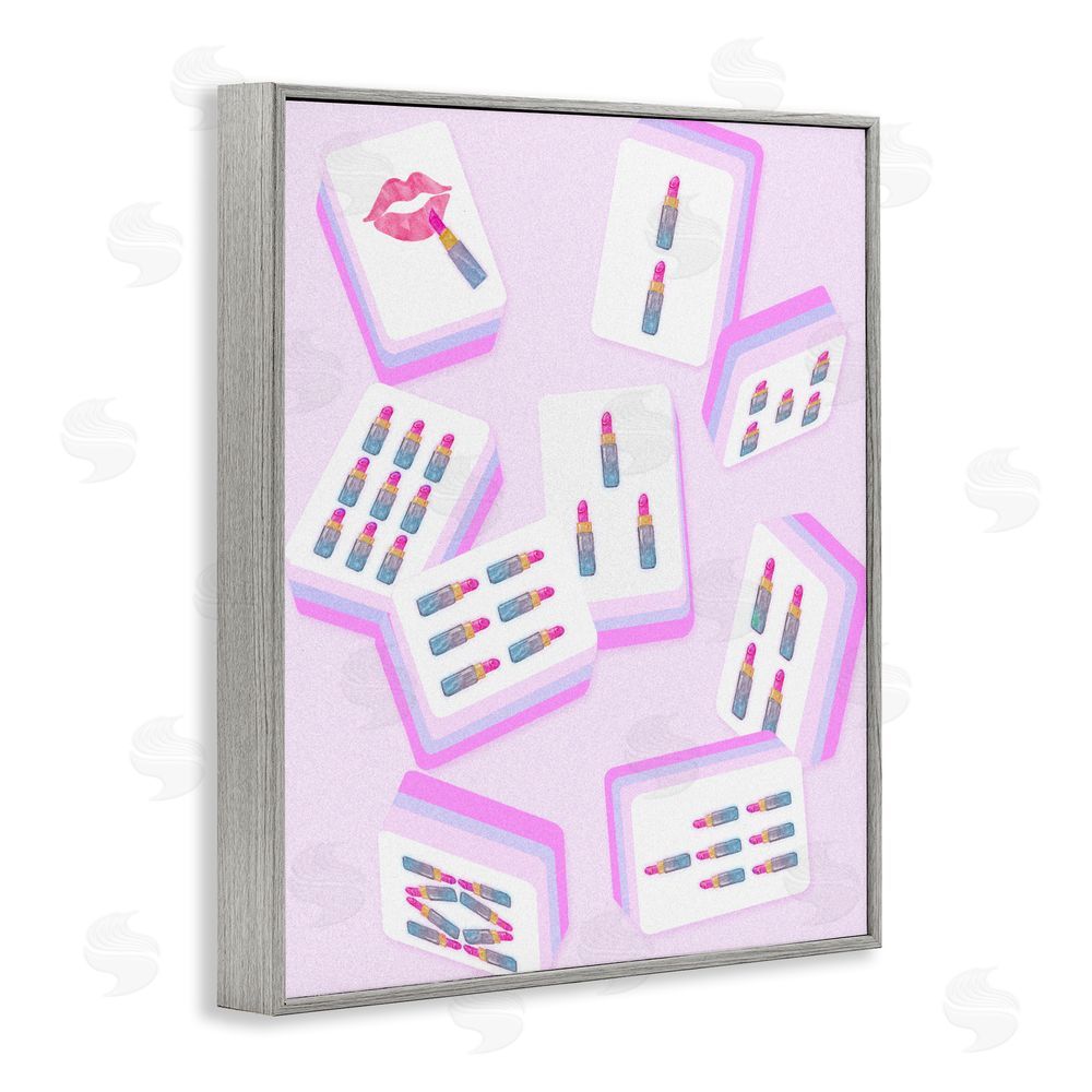 Ziwei Li Glam Lipstick Mahjong Tiles Gray Framed Giclee Wall Art