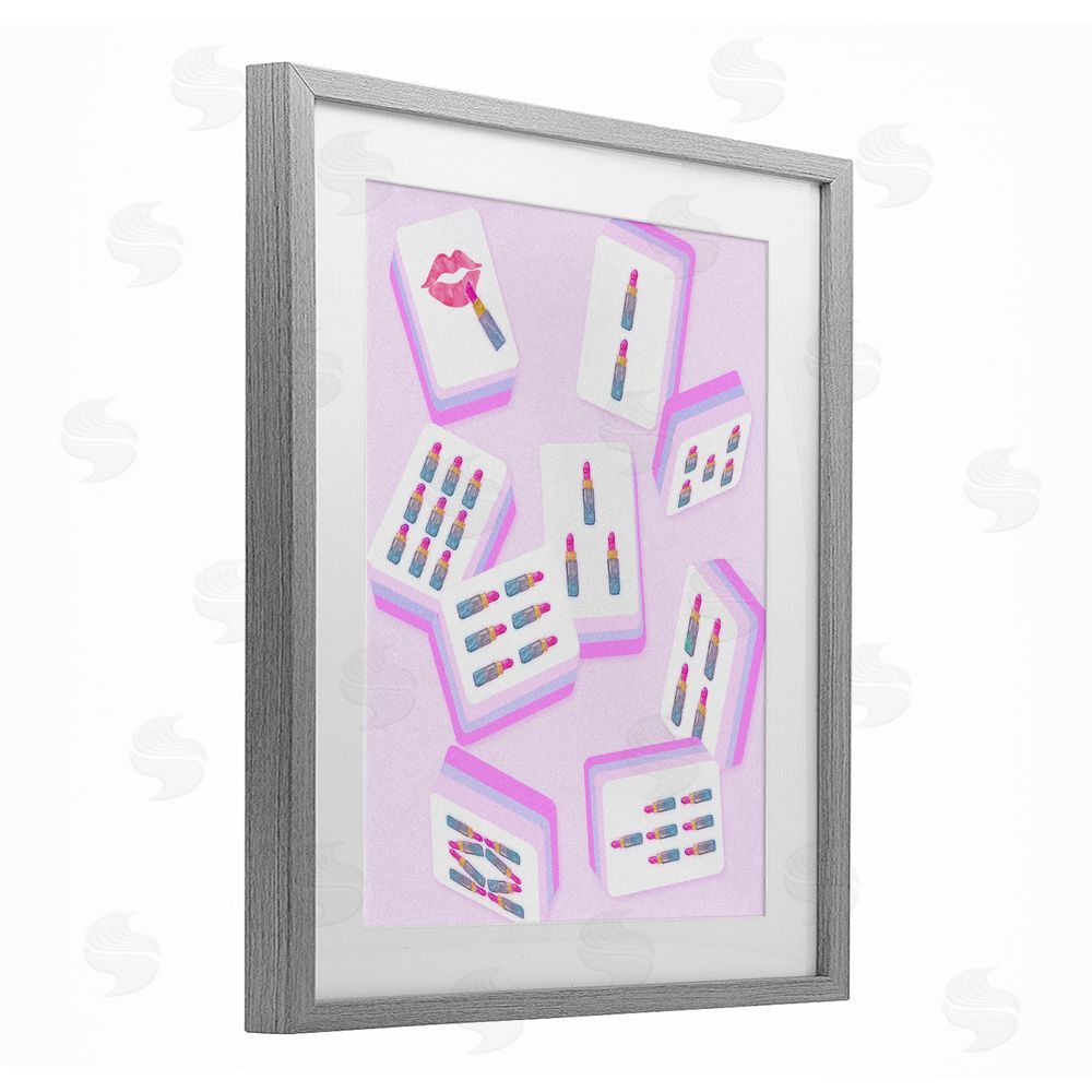 Ziwei Li Glam Lipstick Mahjong Tiles Gray Framed Print Under Glass Wall Art
