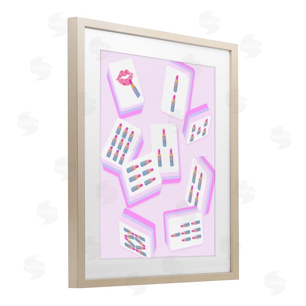 Ziwei Li Glam Lipstick Mahjong Tiles Brown Framed Print Under Glass Wall Art