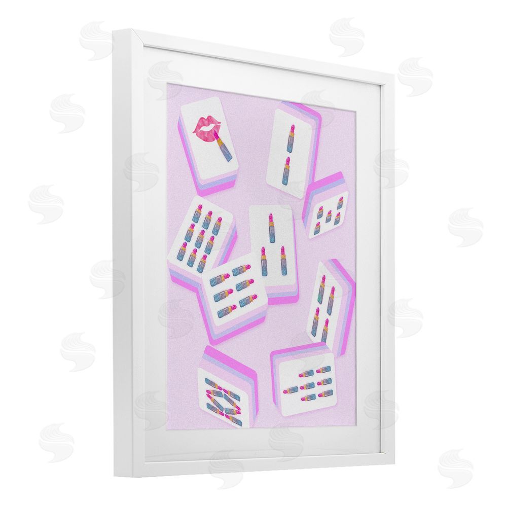 Ziwei Li Glam Lipstick Mahjong Tiles White Framed Print Under Glass Wall Art