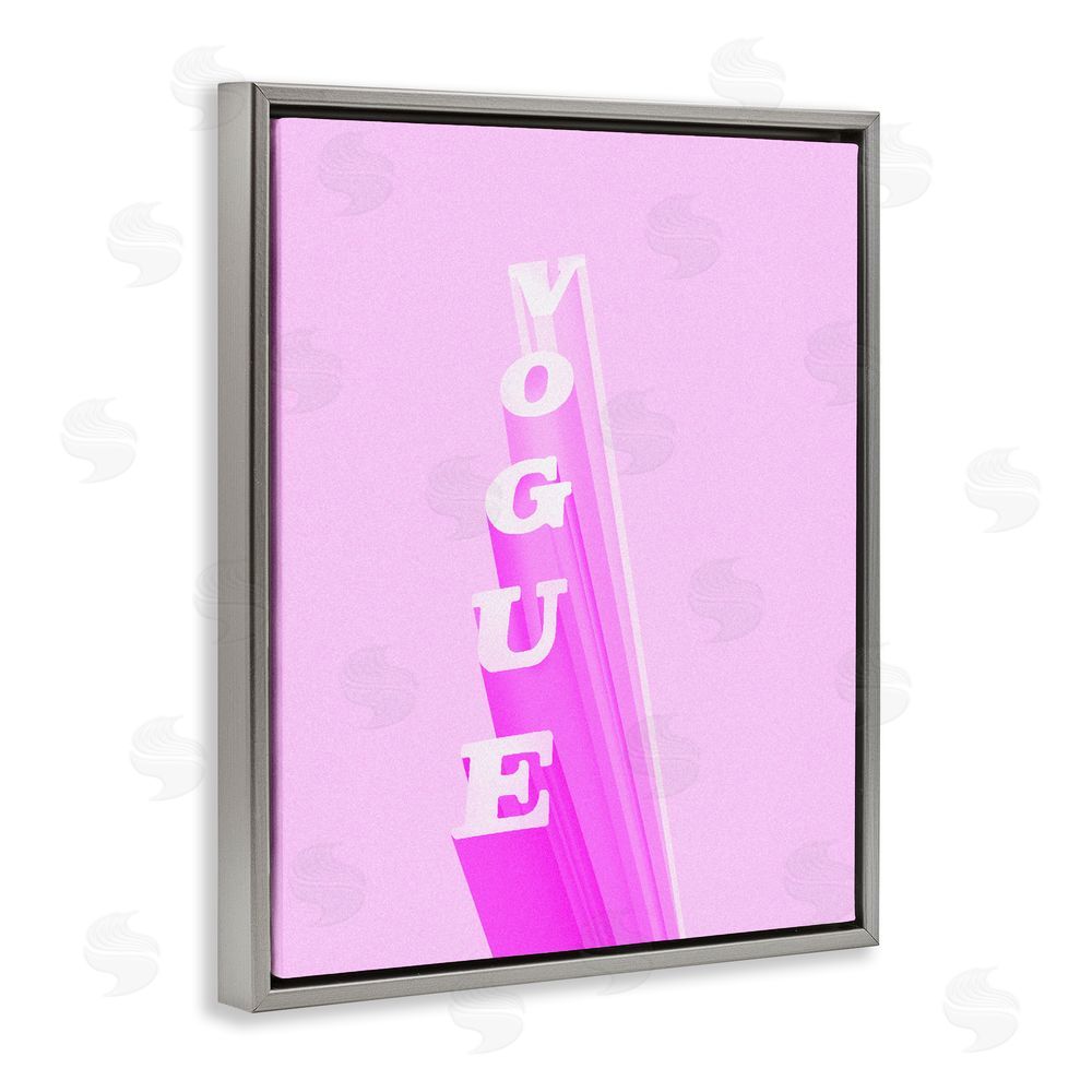 Ziwei Li Pink Vertical Glam Lettering Gray Floating Framed Canvas Wall Art