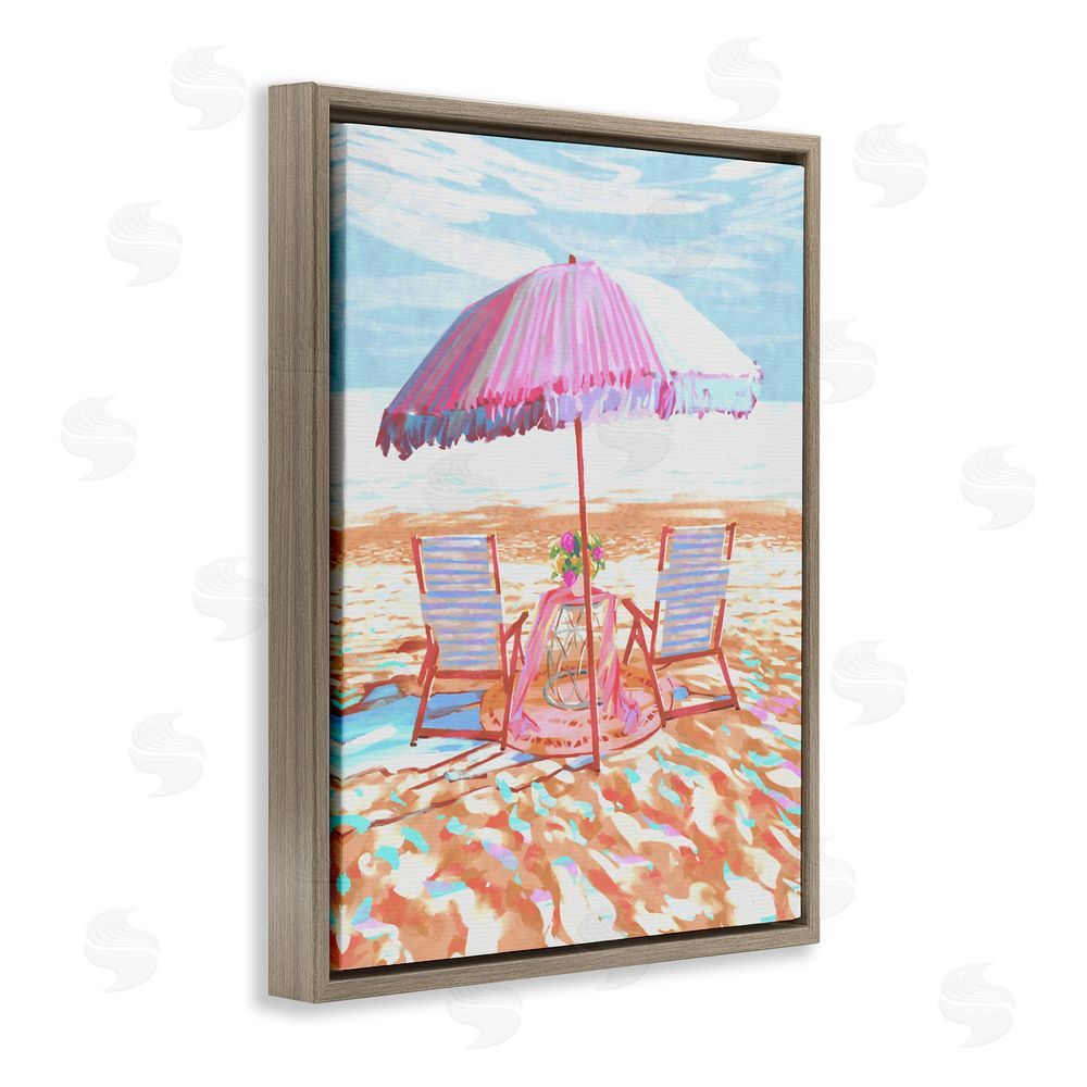 Ziwei Li Seaside Summer Picnic For Two Brown Floating Framed Canvas Wall Art Print