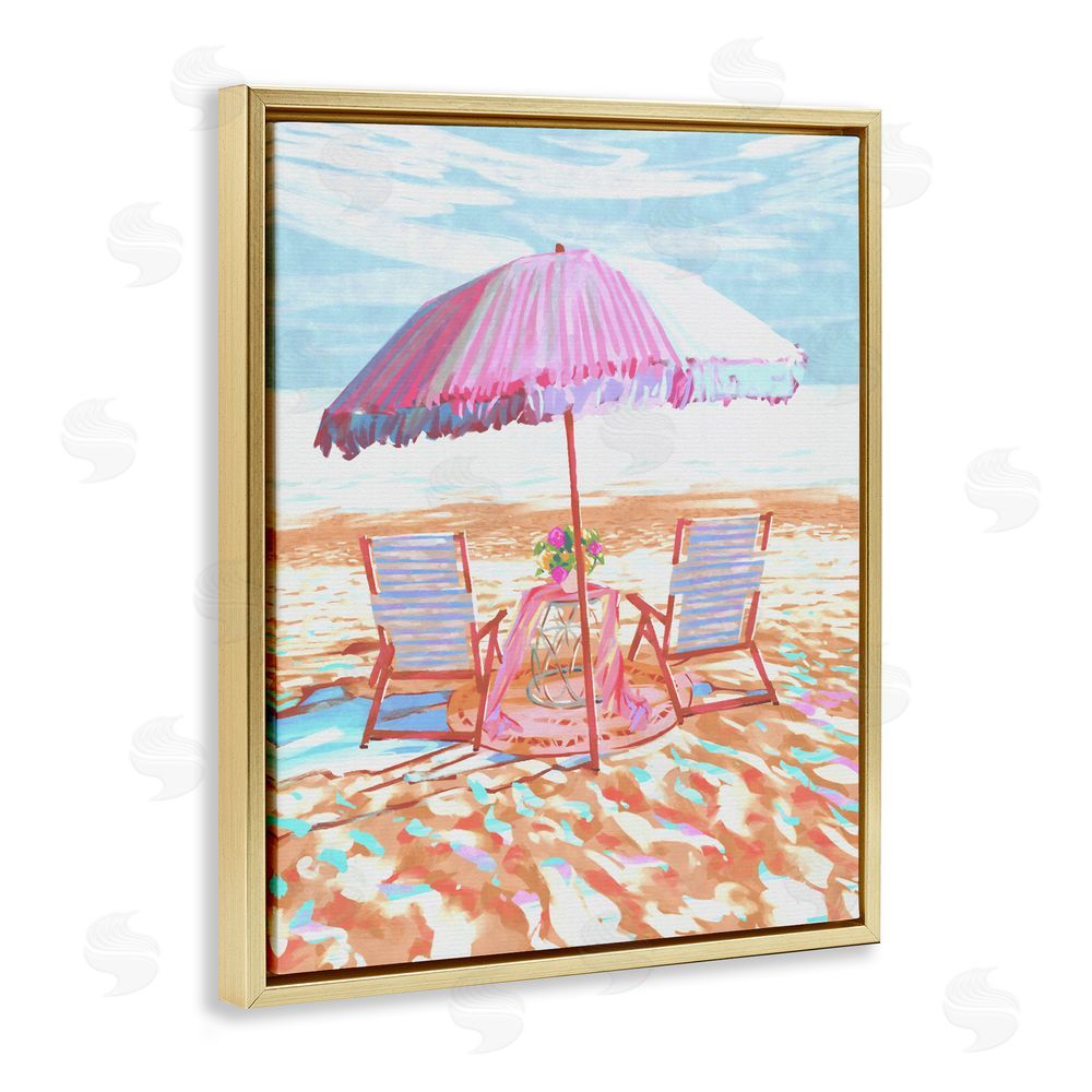 Ziwei Li Seaside Summer Picnic For Two Gold Floating Framed Canvas Wall Art Print