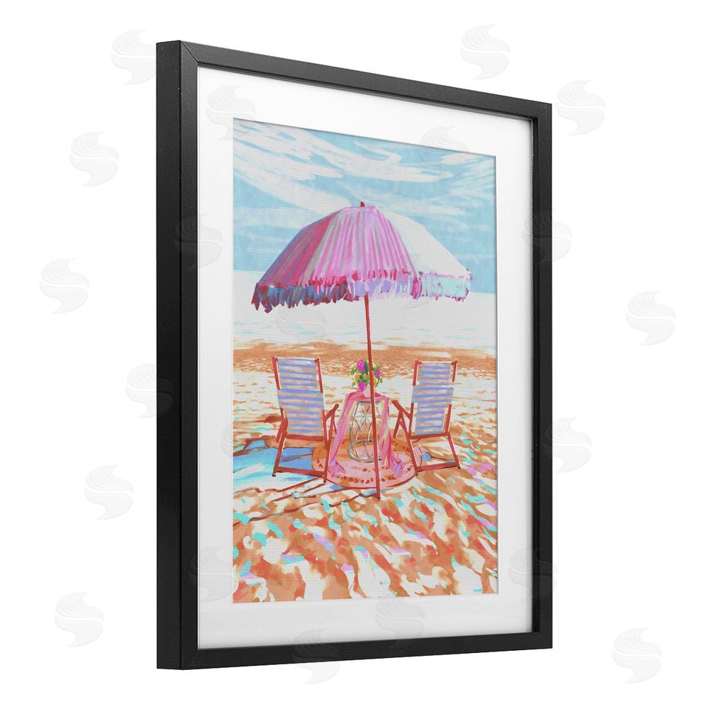 Ziwei Li Seaside Summer Picnic For Two Black Framed Print Under Glass with White Mat Wall Art