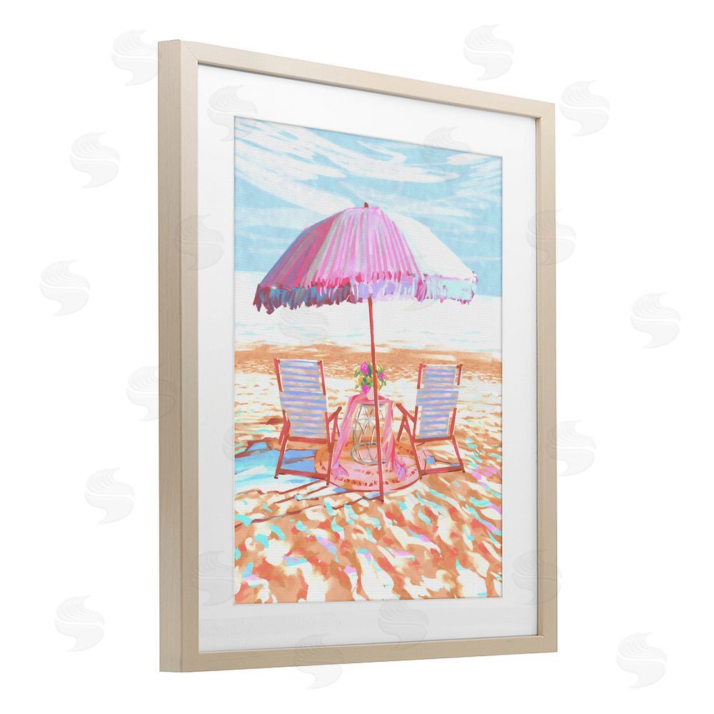 Ziwei Li Seaside Summer Picnic For Two Brown Framed Print Under Glass with White Mat Wall Art