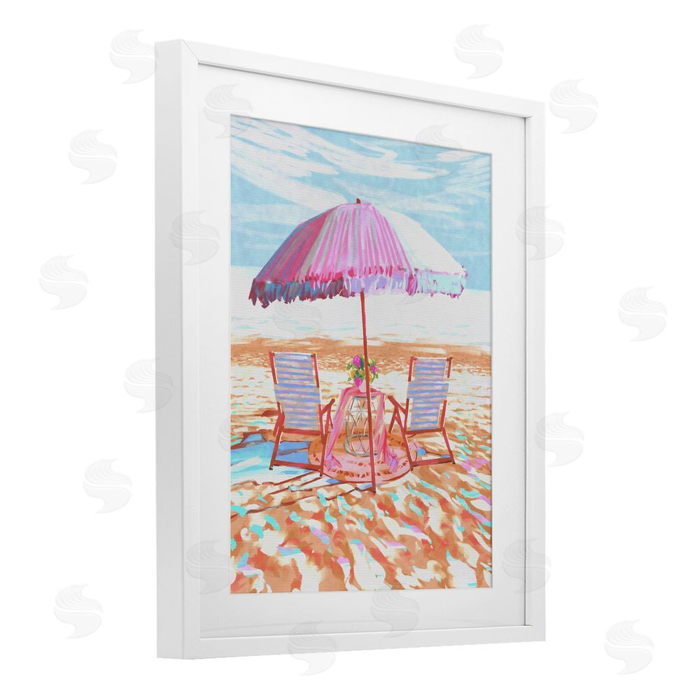 Ziwei Li Seaside Summer Picnic For Two White Framed Print Under Glass with White Mat Wall Art