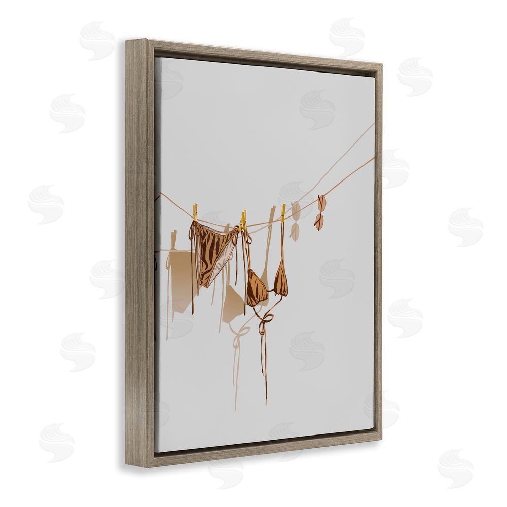 Ziwei Li Sunlit Bikini on Clothesline Brown Floating Framed Canvas Wall Art Print