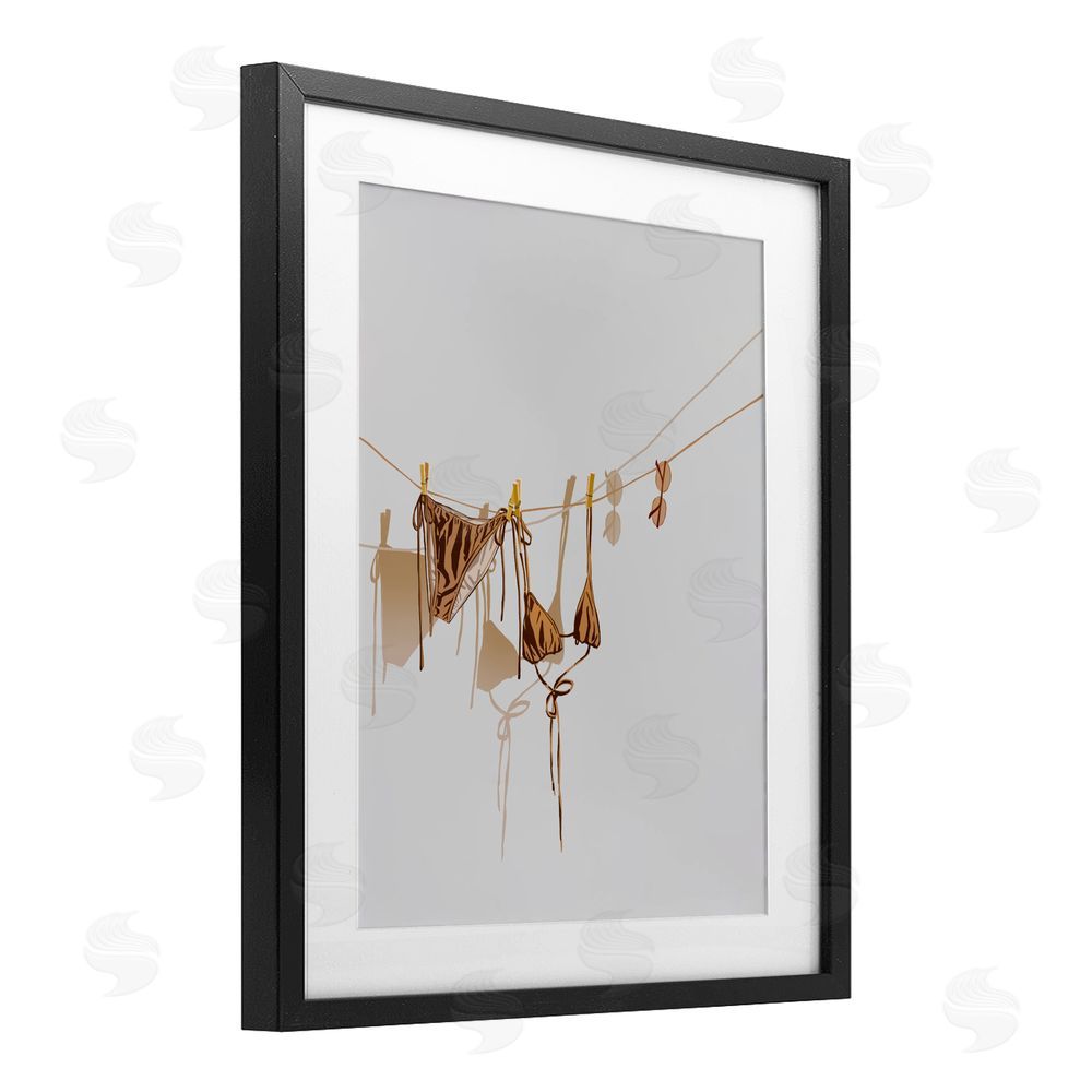 Ziwei Li Sunlit Bikini on Clothesline Black Framed Print Under Glass with White Mat Wall Art