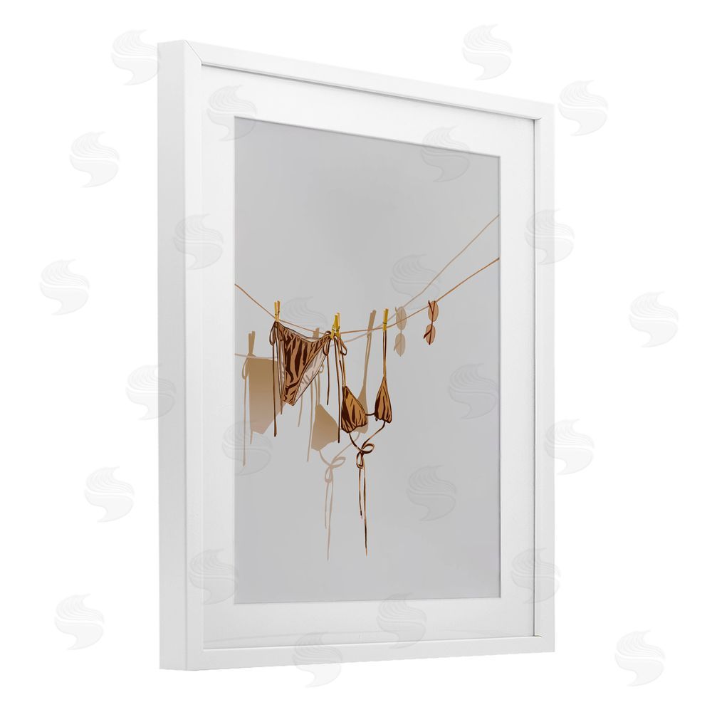 Ziwei Li Sunlit Bikini on Clothesline White Framed Print Under Glass with White Mat Wall Art