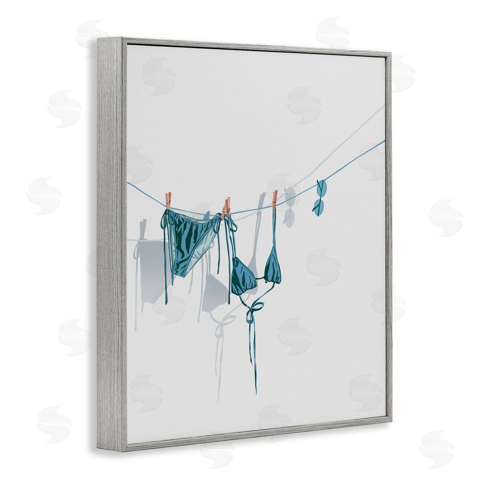 Ziwei Li Teal Bikini on Clothesline Gray Framed Giclee Wall Art Print