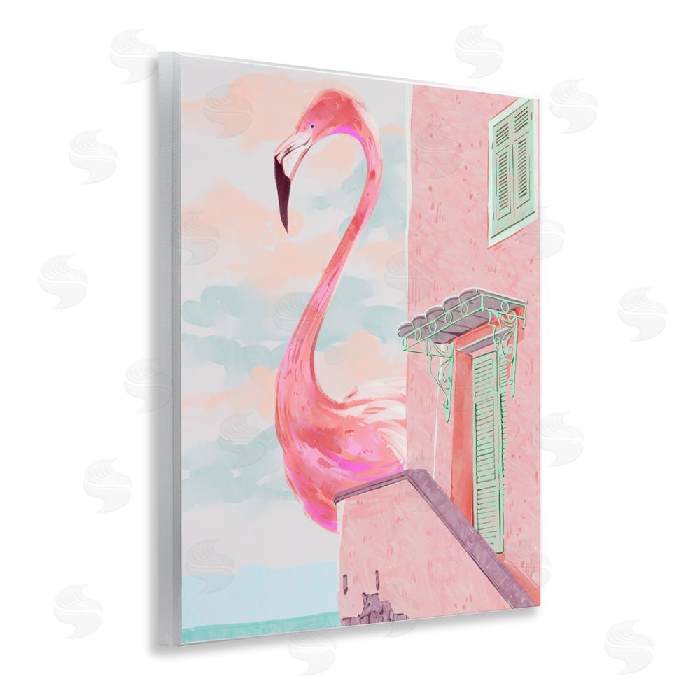 Ziwei Li Giant Flamingo with Seaside Balcony Wall Plaque Home Decor Art Print