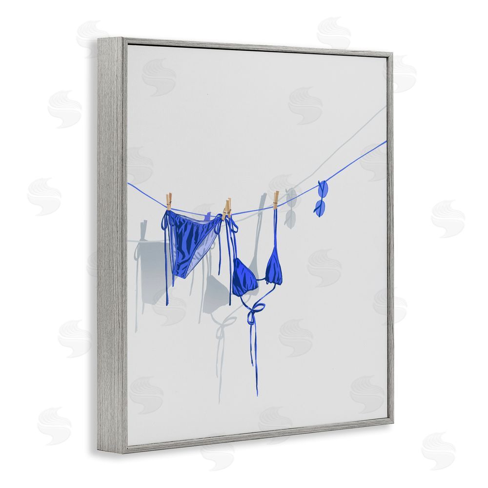 Ziwei Li Blue Bikini on Clothesline Gray Framed Giclee Wall Art Print