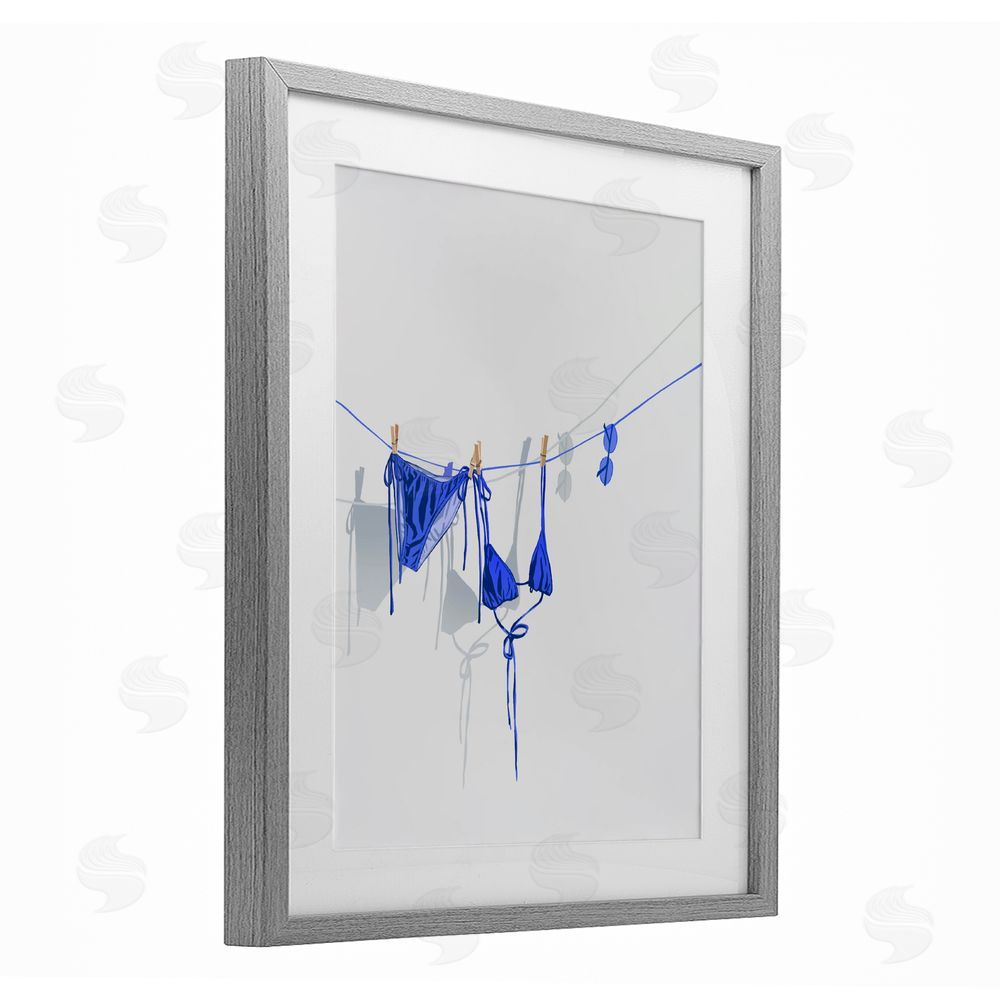 Ziwei Li Blue Bikini on Clothesline Gray Framed Print Under Glass with Matting Wall Art