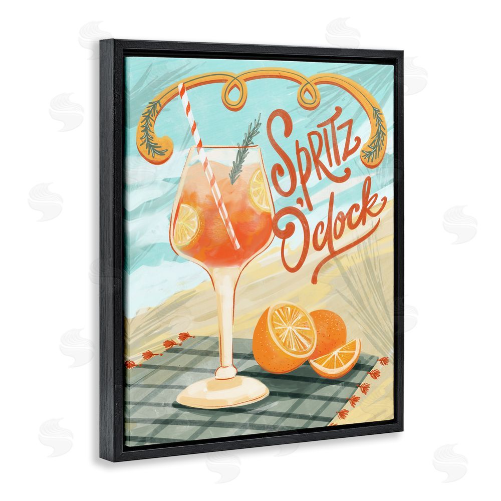 Connie Summers Spritz O'Clock Citrus Cocktail Black Floating Framed Canvas Wall Art Print