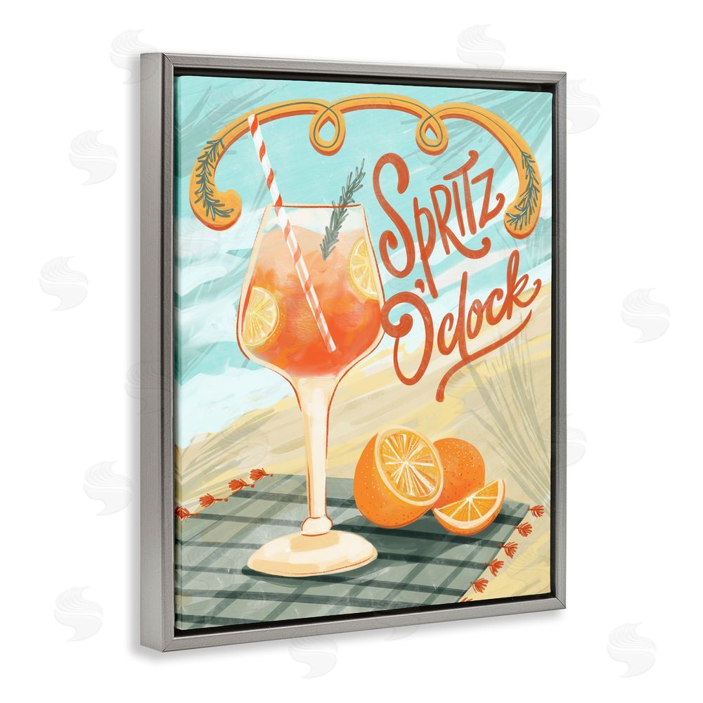 Connie Summers Spritz O'Clock Citrus Cocktail Gray Floating Framed Canvas Wall Art Print