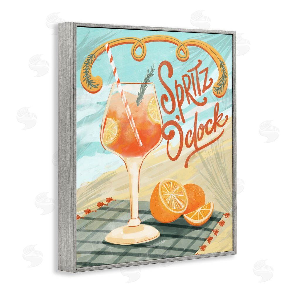 Connie Summers Spritz O'Clock Citrus Cocktail Gray Framed Giclee Wall Art Print