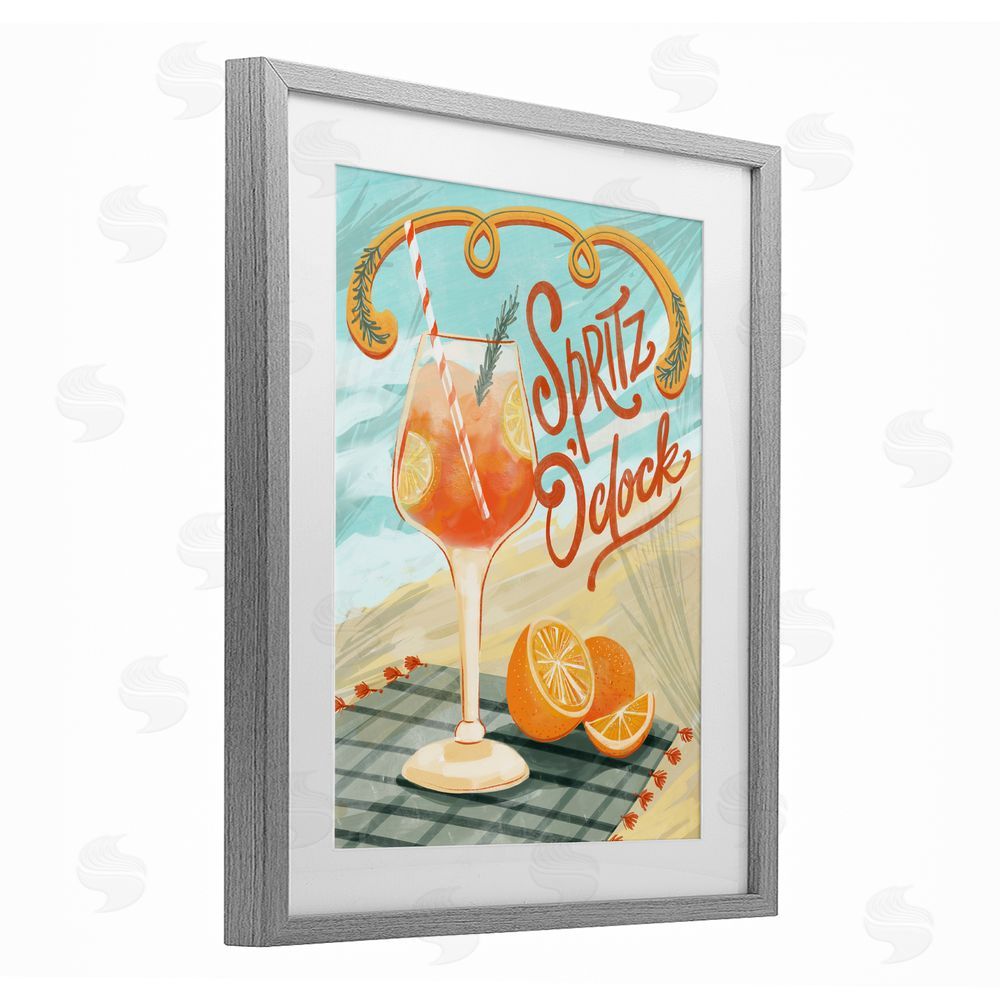 Connie Summers Spritz O'Clock Citrus Cocktail Gray Framed Print Under Glass with White Mat Wall Art