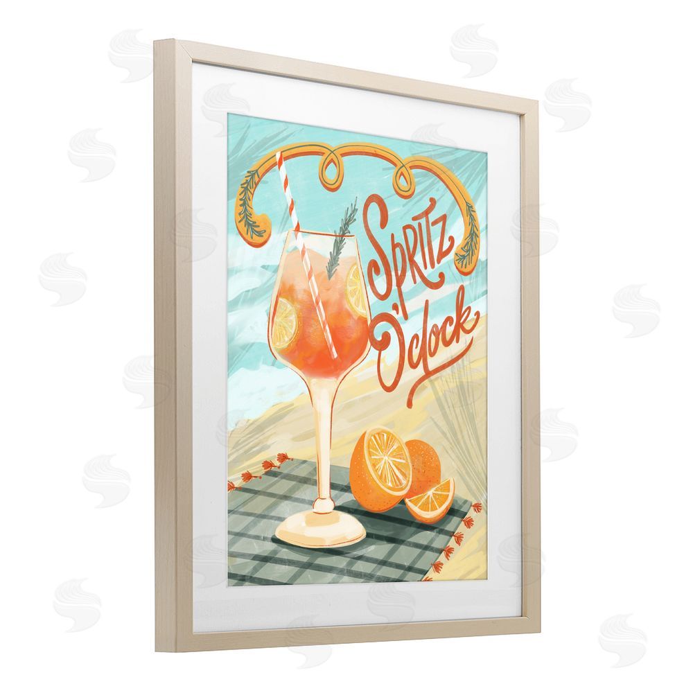 Connie Summers Spritz O'Clock Citrus Cocktail Brown Framed Print Under Glass with White Mat Wall Art