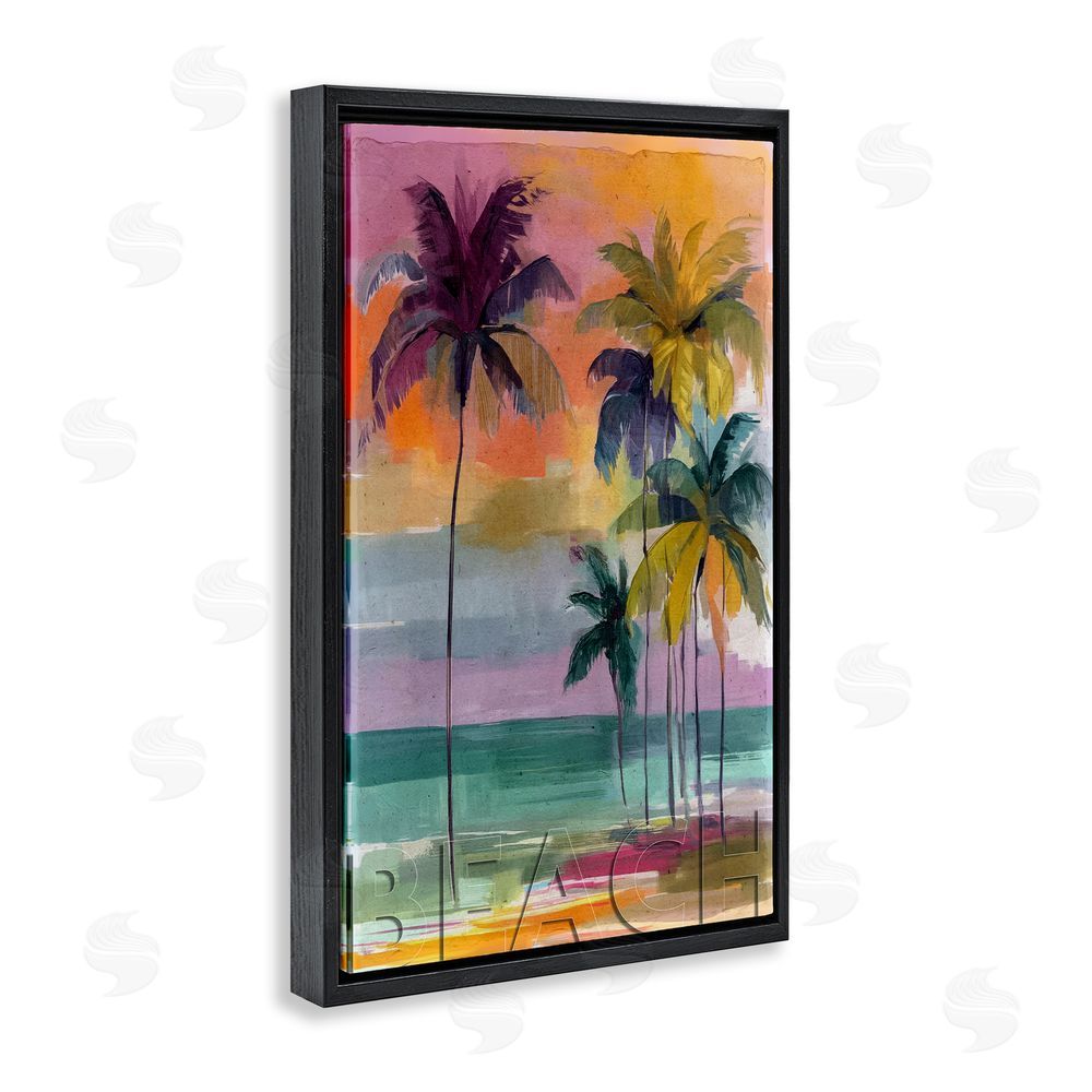 Annabelle Hall Crayon Beach at Sunset Black Floating Frame Canvas Wall Art Print