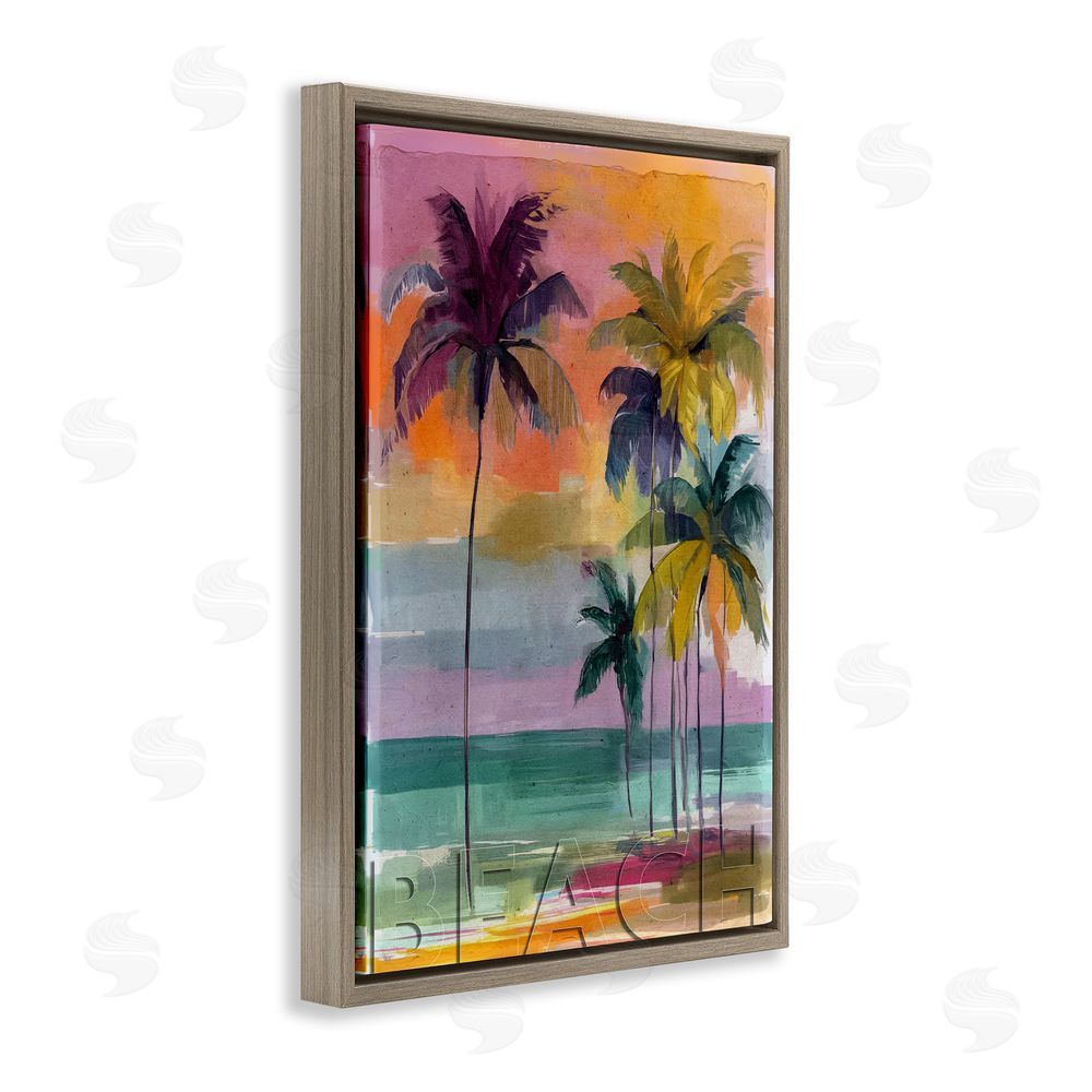 Annabelle Hall Crayon Beach at Sunset Brown Floating Frame Canvas Wall Art Print