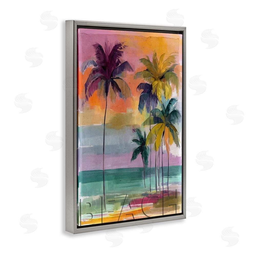 Annabelle Hall Crayon Beach at Sunset Gray Floating Frame Canvas Wall Art Print