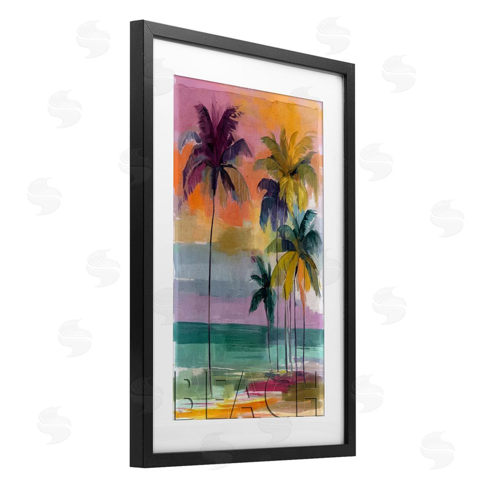Annabelle Hall Crayon Beach at Sunset Black Framed Print Under Glass Wall Art