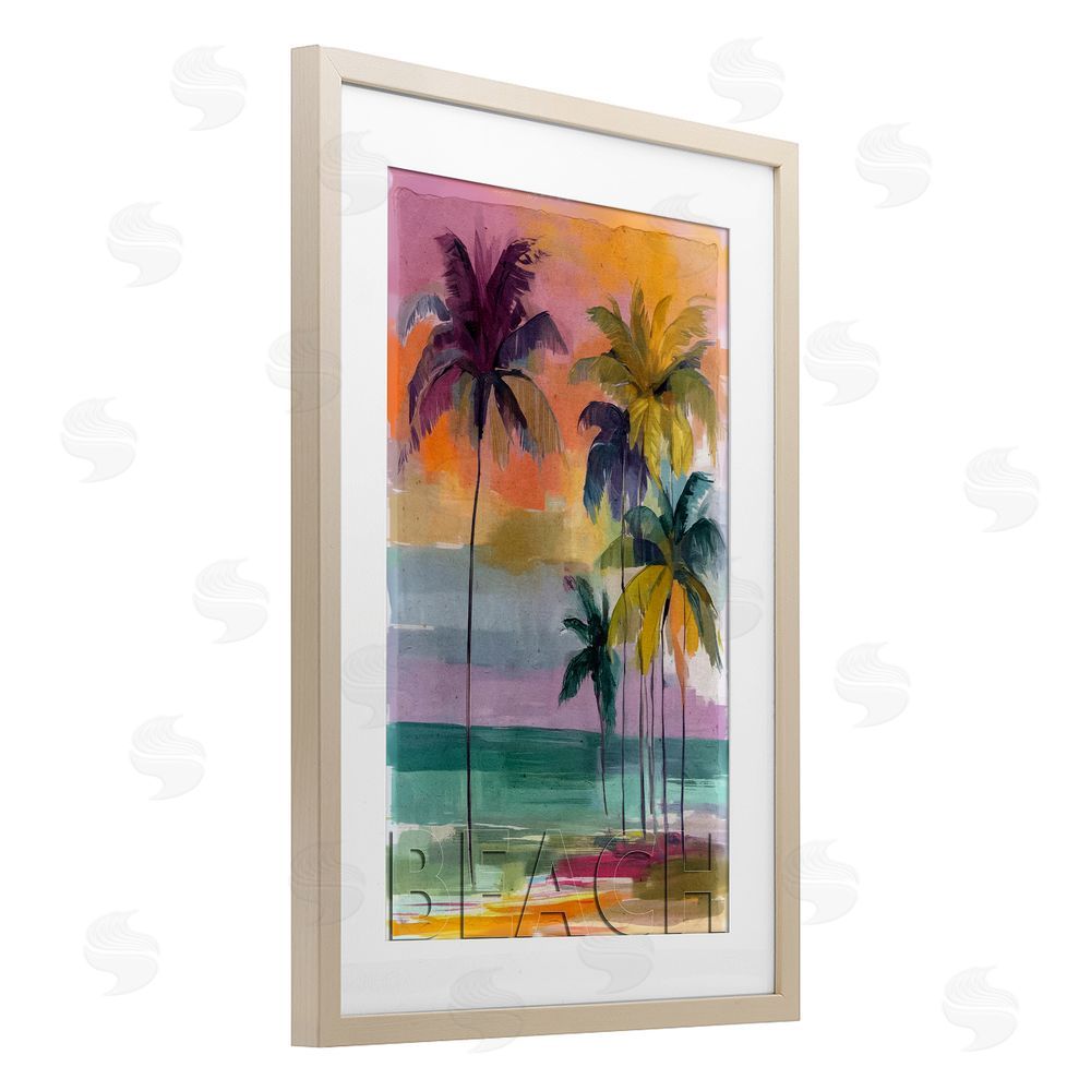 Annabelle Hall Crayon Beach at Sunset Brown Framed Print Under Glass Wall Art