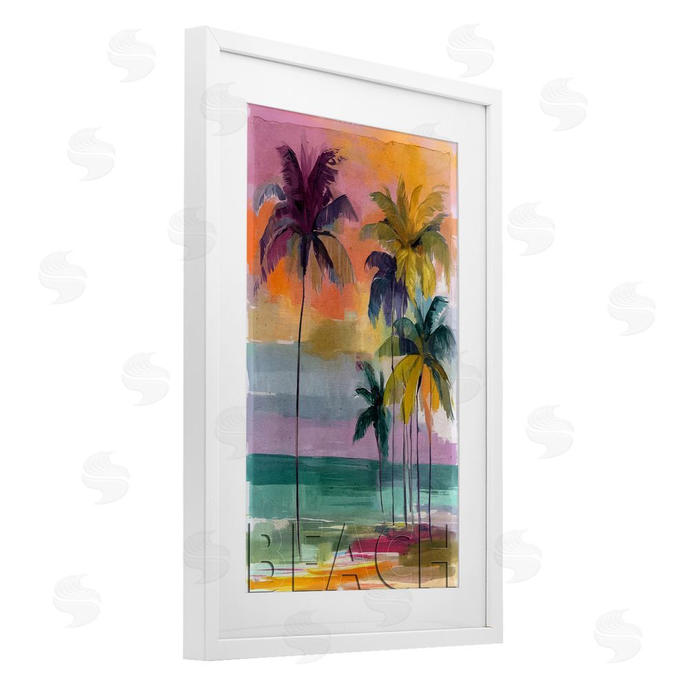 Annabelle Hall Crayon Beach at Sunset White Framed Print Under Glass Wall Art