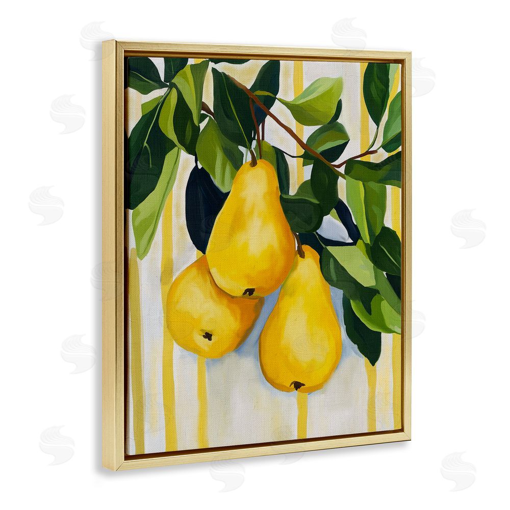 Yen Pears on Lush Branch Gold Floating Framed Canvas Wall Art