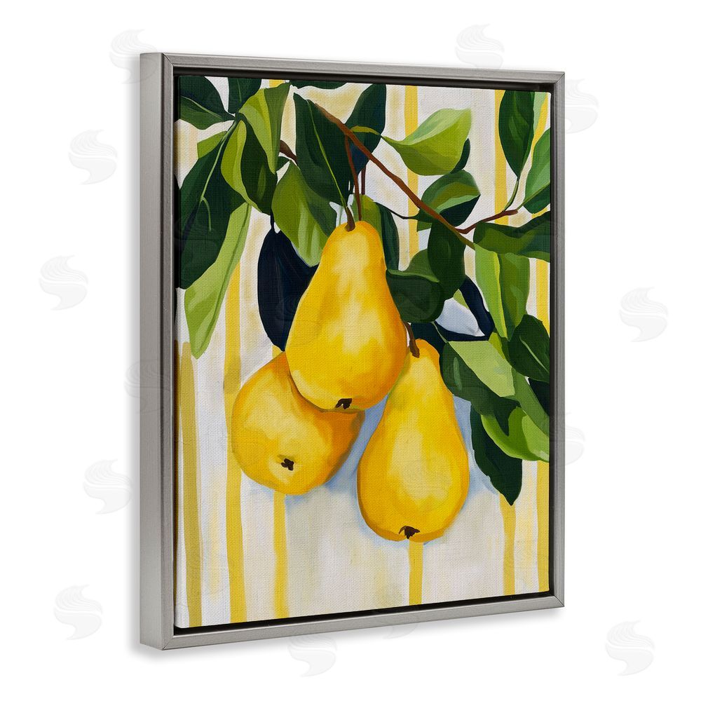 Yen Pears on Lush Branch Gray Floating Framed Canvas Wall Art