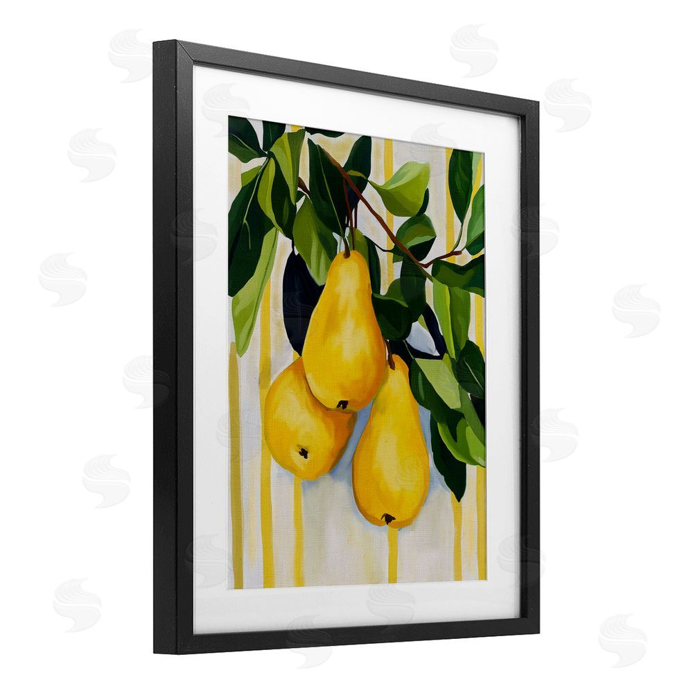 Yen Pears on Lush Branch Black Framed Print Under Glass Wall Art