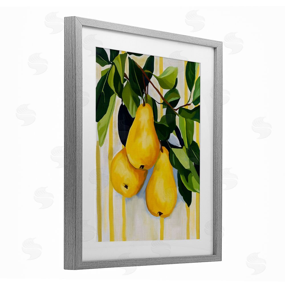 Yen Pears on Lush Branch Gray Framed Print Under Glass Wall Art