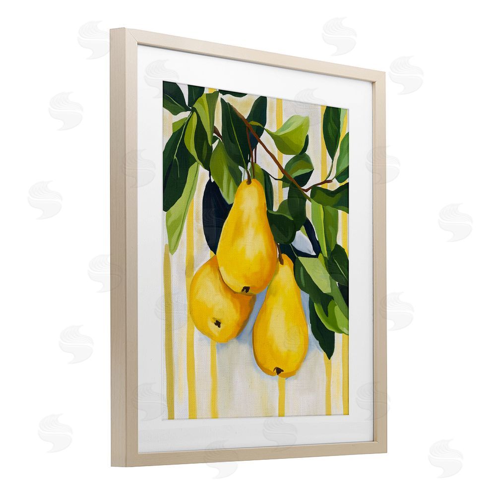 Yen Pears on Lush Branch Brown Framed Print Under Glass Wall Art
