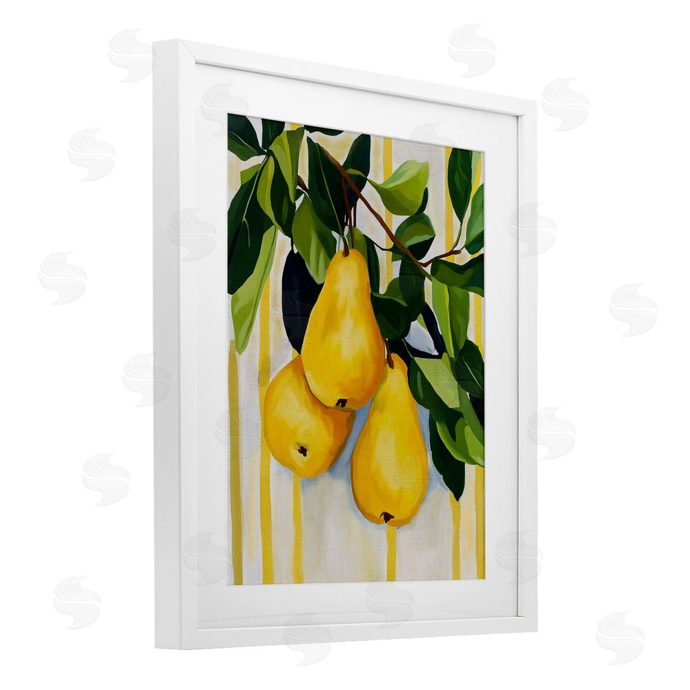 Yen Pears on Lush Branch White Framed Print Under Glass Wall Art